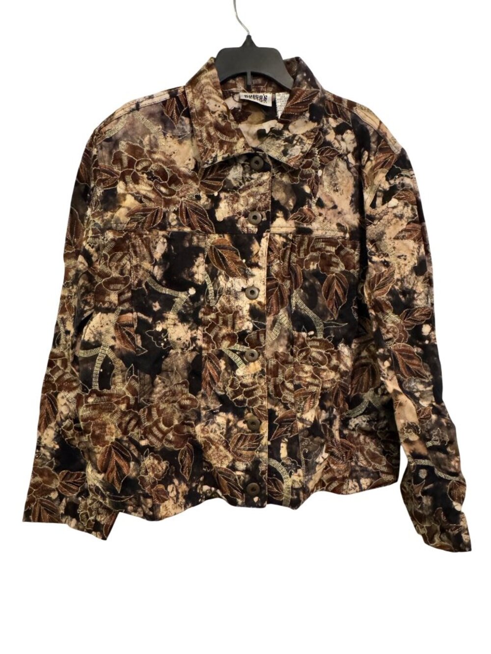 vintage Chicos Design Floral Embroidered Button-Up Jacket Size 2 Brown NWT